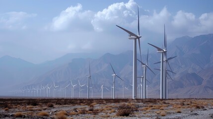 Wind Turbines in Desert Landscape