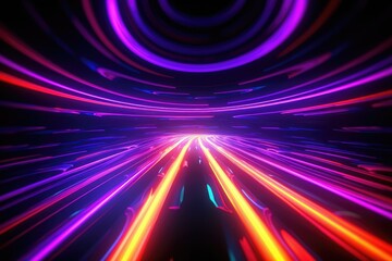 Fototapeta premium Neon Light Streaks in Futuristic Tunnel