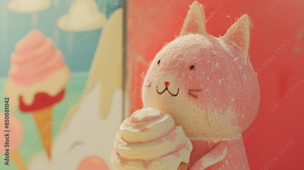 Wall mural A stuffed animal holding an ice cream cone