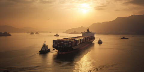 Majestic Cargo Ship During Sunset