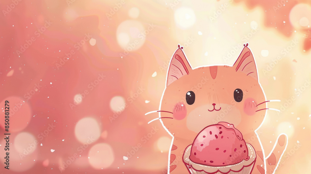 Poster a cat holding a cupcake in its paws