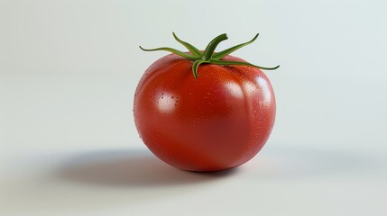 Ripe red tomato with water droplets on white background