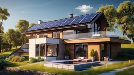 Naklejka premium Modern Solar-Powered Luxury Home