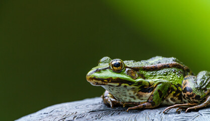 Observing a Green Frog Perched on a Rock in its Natural Environment, Captured in a CloseUp Shot