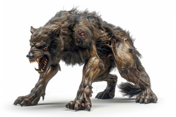 3D werewolf figure on white background, perfect for eerie Halloween marketing campaigns.