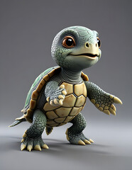 A 3D animated Cute Cartoon Galápagos Giant Tortoise Character 3D Rendered on a white Background.