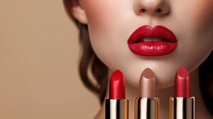 Obraz premium Two women with red lips and red lipstick