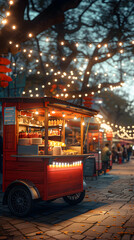 Obraz premium Street food cart and fairy lights icon with copy space for infographics concept.