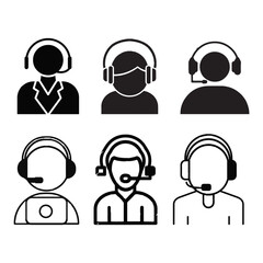 Customer support, assistance, technical support, customer service, call center, hotline, operator, staff, agent, service icon vector set in line and flat style for app and website. Vector illustration