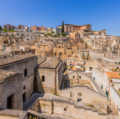 Naklejka premium Matera One of the oldest cities in the world, Province of Matera, The Sassi of Matera, Basilicata, Southern Italy. Sassi. The Famous city in Southern Italy. UNESCO World Heritage Site