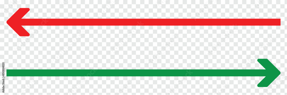 Poster long arrows icon set. vector set of trendy long arrows red left and green right in flat style. icons