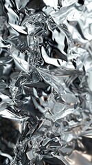 Abstract silver foil background with crumpled texture.