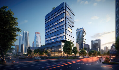 Obraz premium Contemporary Urban Skyscrapers at Sunset