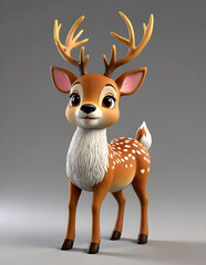 A 3D animated Cute Cartoon Deer VRCAvatar Character 3D Rendered on a white Background.