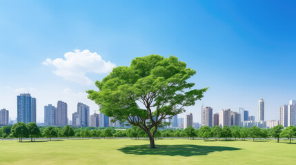 Fototapeta premium Lush Tree Against Modern Cityscape