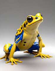 A 3D animated Cute Cartoon Golden Poison Dart Frog Character 3D Rendered on a white Background.