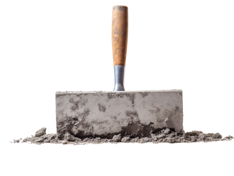 a concrete block with a wooden handle