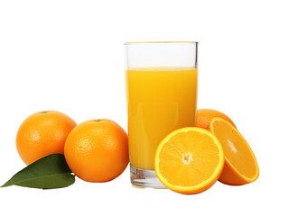 a glass of orange juice next to oranges
