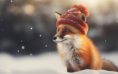 a red fox wearing a santa hat