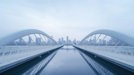 Obraz premium Modern Bridge Overlooking City Skyline