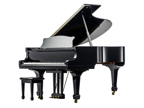 a black piano with a white background