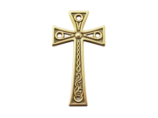 a gold cross with a pattern