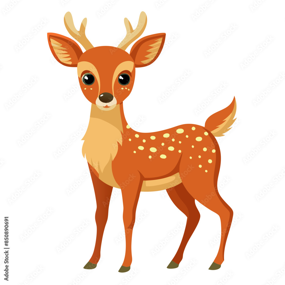 Sticker deer vector illustration, cute animal vector illustration, deer illustration vector, cute deer cartoon illustration
