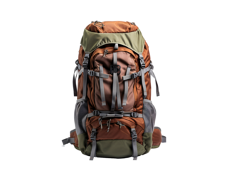 a brown and green backpack