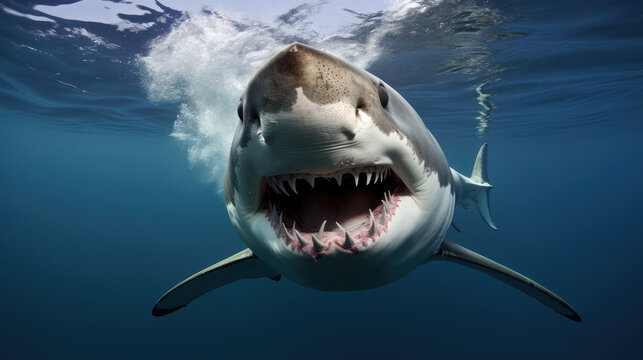 Majestic Great White Shark in the Deep Blue