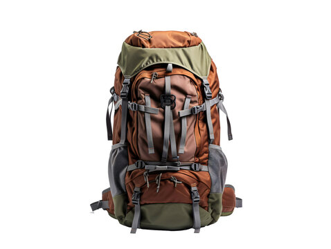 a brown and green backpack