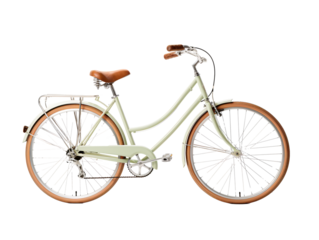 a white bicycle with brown wheels