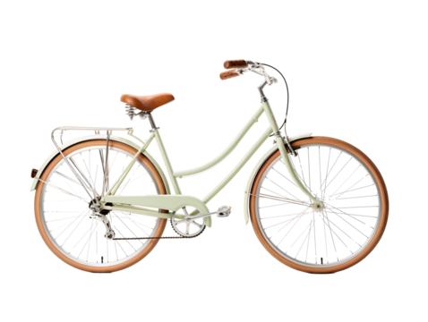 a white bicycle with brown wheels