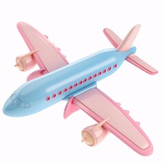Toy Airplane in Charming 3D Style with Pastel Hues on White Background