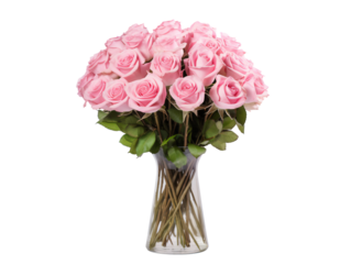 a vase of pink roses