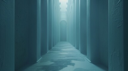 Mystery minimal blue empty alley background, style 3D