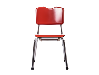 a red chair with metal legs