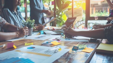 Business people group and meeting for feedback planning or development with funding report review or cooperation Financial accounting or staff with teamwork investment or conversation  : Generative AI