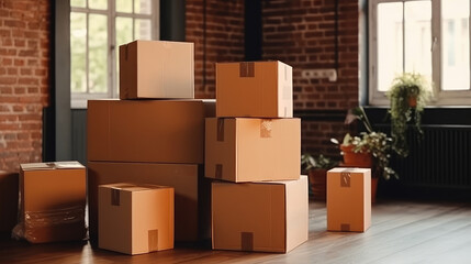 Cardboard Boxes Stacked in a Loft Office
