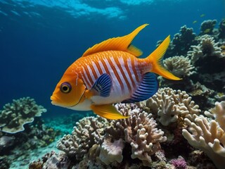 Colorful fish underwater in the sea on a coral reef, marine life.