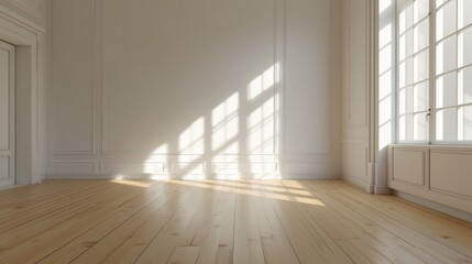Bright Sunlit Empty Room with Large Windows
