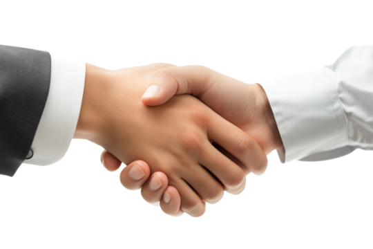 Businessman's hands shaking hands to reach a business deal. on a transparent background. Png file.