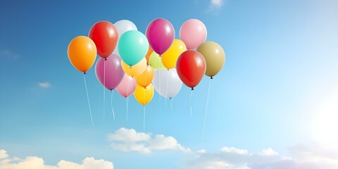 Symbolizing Celebration, Joy, and Adventure Colorful Balloons Flying Against Blue Skies. Concept Capturing Emotions, Vibrant Colors, Ultimate Fun, Beautiful Moments, Expressing Happiness