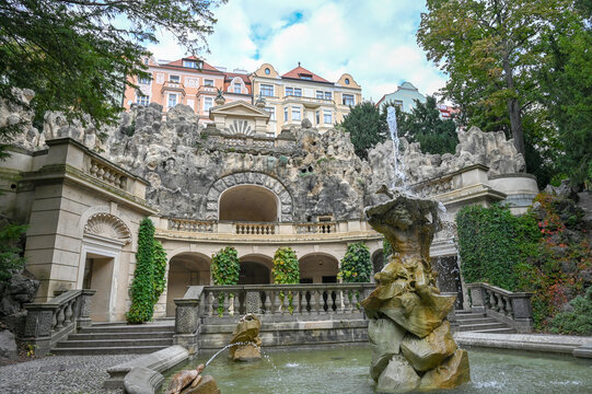 Gr&eacute;bovka park fountain in Prague, Czech Republic. 