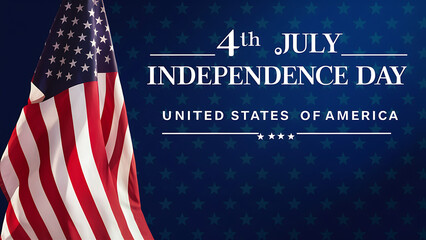 Abstract wavy flag of Happy Independence Day USA 4th of July.Hand Waving the Flag of the United States of America.Blue background banner. 