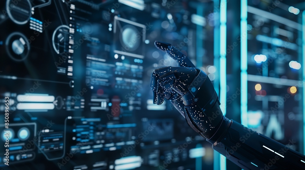 Poster Human interact with AI artificial intelligence virtual assistant chatbot in concept of AI artificial intelligence prompt engineering LLM AI deep learning to use generative AI for work  : Generative AI