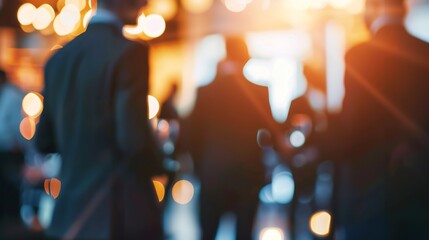 Fototapeta premium blurred for background blurred figures of suits men in a event meeting conference business people meet up in success night club or entertainment bar and restaurant party lifestyle co : Generative AI