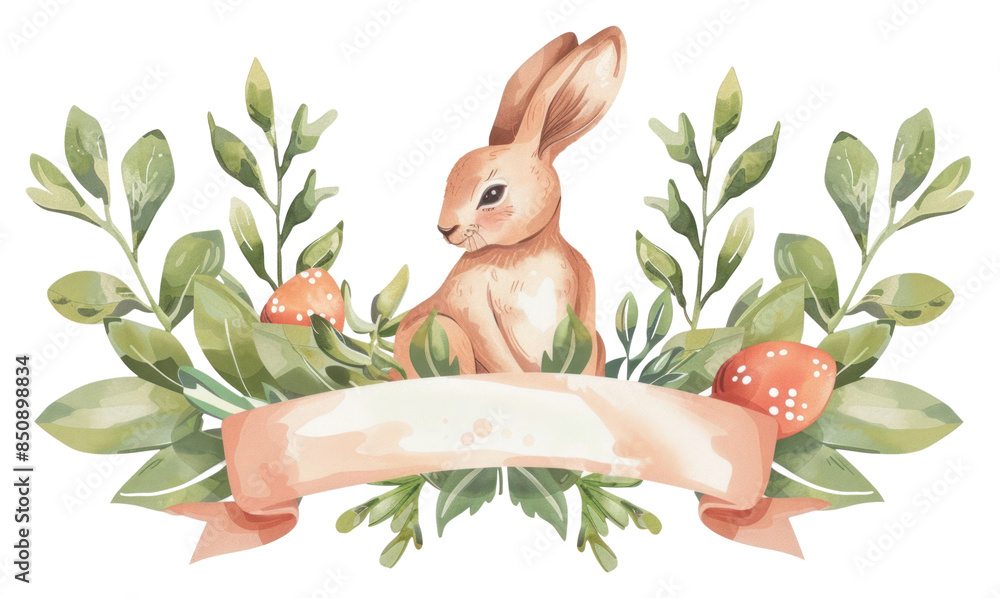 Wall mural png ribbon rabbit easter banner animal mammal plant.