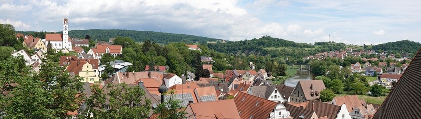 Harburg - Blick von der Burg auf katholische Kirche