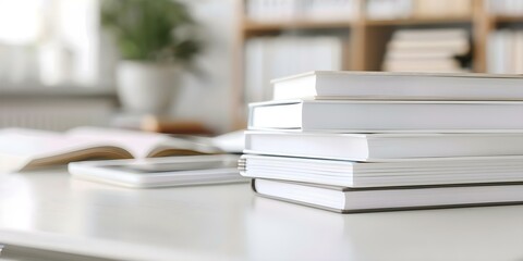 Neat stack of textbooks and reference materials on a desk for studying. Concept Study Environment, Desk Setup, Books Collection, Academic Resources, Educational Tools