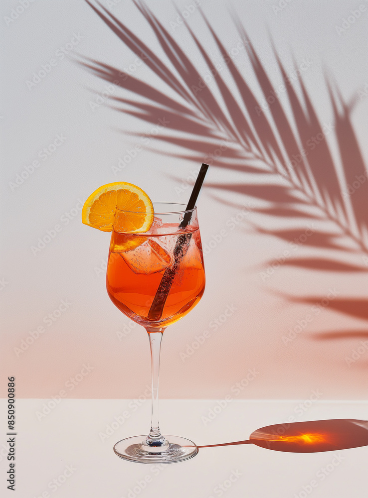 Wall mural Aperol drink in a glass with ice on a light background